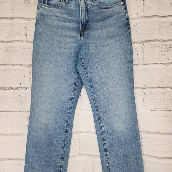 Good American Light Wash Distressed Pockets Denim Cropped Jeans Blue Size 6/28 - Picture 3 of 11